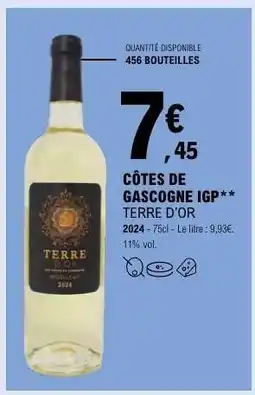 E.Leclerc CÔTES DE GASCOGNE IGP** TERRE D’OR offre