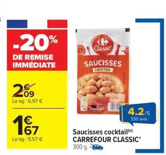 Carrefour Market Saucisses Cocktail Carrefour Classic offre