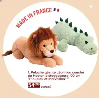 Monoprix Peluche géante léon lion couché ou hector le steggosaure pioupiou et merveilles offre