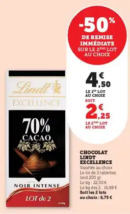 Hyper U Chocolat lindt excellence offre