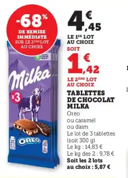 Hyper U Tablettes de chocolat milka offre