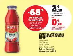 Hyper U Tomates concassees en des polpa rustica mutti offre