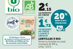 Hyper U Lentilles u bio offre
