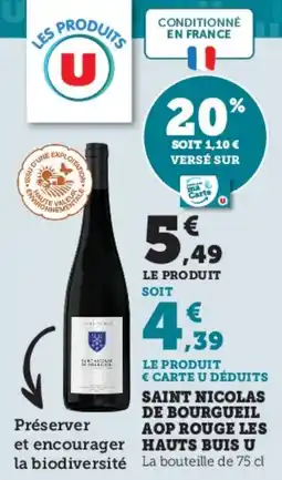 Hyper U Saint nicolas de bourgueil aop rouge les hauts buis u offre