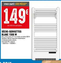 Brico Cash Sèche-serviettes Blanc 1500 W offre