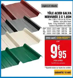 Brico Cash Tôle Acier Galva Nervurée 3 x 1.05 m offre
