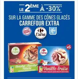 Match Carrefour Extra Le 2ème à -30% sur la gamme des cônes glacés Carrefour Extra offre