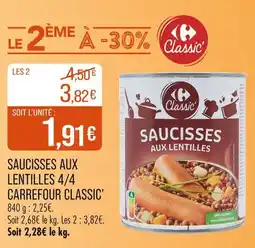 Match Carrefour Classic Saucisses aux Lentilles 4/4 offre