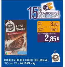 Match CARREFOUR ORIGINAL Cacao en poudre offre