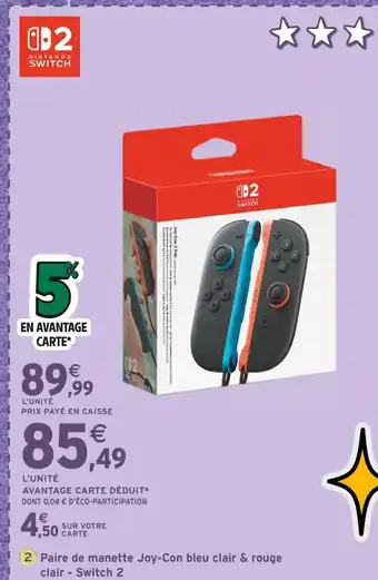Intermarché NINTENDO Paire de manette Joy-Con bleu clair & rouge clair - Switch 2 offre