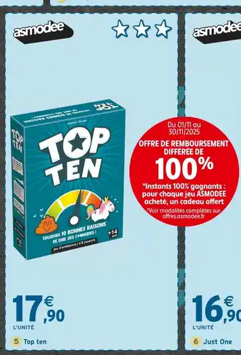 Intermarché asmodee Top Ten offre
