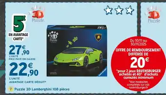 Intermarché Ravensburger Puzzle 3D Lamborghini 108 pièces offre
