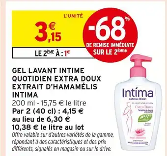 Intermarché Intima Gel Lavant Intime Quotidien Extra Doux Extrait d'Hamamélis offre