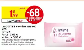 Intermarché Intima Lingettes Hygiène Intime X20 offre
