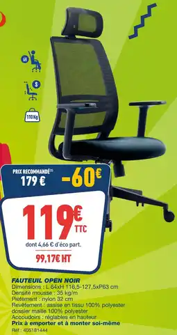 Bureau Vallée Fauteuil Open Noir offre