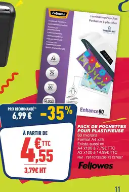 Bureau Vallée Fellowes Pochettes pour plastifieuse offre