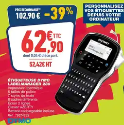 Bureau Vallée DYMO Étiqueteuse dymo labelmanager 280 offre