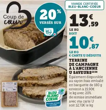 Hyper U Terrine de campagne à l'ancienne u saveurs offre