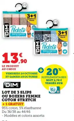Hyper U Dim lot de 6 slips ou boxers femme coton stretch offre