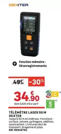 Leroy Merlin Dexter - télémètre laser 50 m offre