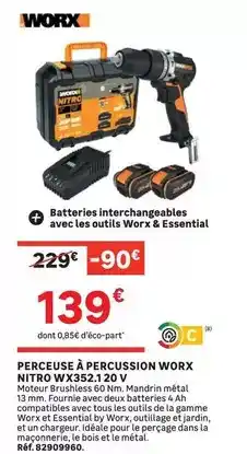 Leroy Merlin Tous - perceuse a percussion worx offre