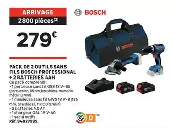Bosch - pack de 2 outils sans fils professional + 2 batteries 4ah