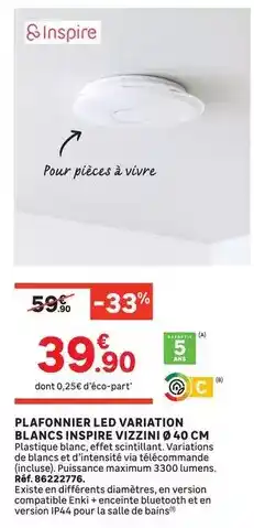 Leroy Merlin Enki - plafonnier led variation blancs inspire vizzini 40 cm offre