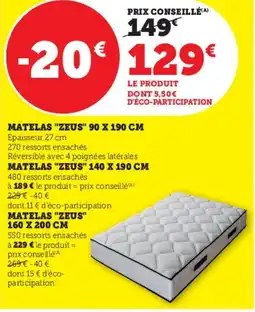 Hyper U Matelas zeus offre