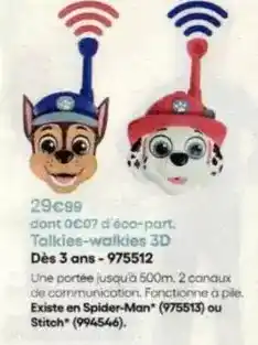 King Jouet T’alkies-walkies 3d dès 3 ans-975512 offre