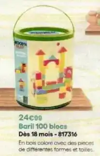 King Jouet Baril 100 blocs dès 18 mois offre