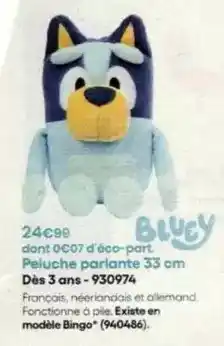 King Jouet Bluey - peluche parlante 33 cm dès 3 ans-9330974 offre