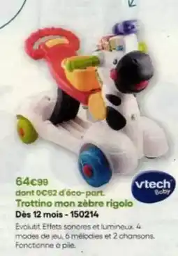 King Jouet Vtech - trottino mon zebre rigolo dés 12 mois - 150214 offre