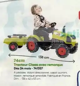 King Jouet Dim - tracteur claas avec remorque dès 24 mois-741357 offre