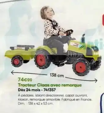 King Jouet Dim - tracteur claas avec remorque dès 24 mois-741357 offre