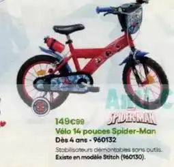 King Jouet Spiderman - vélo 14 pouces spider-man dès 4 ans-960132 offre