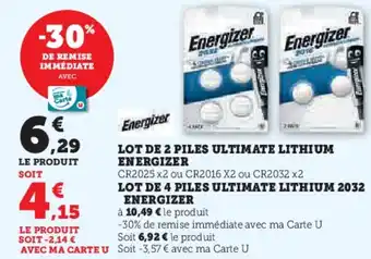 Super U Lot de 2 piles ultimate lithium energizer offre