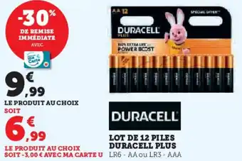 Super U Lot de 12 piles duracell plus offre