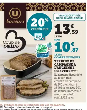 Super U Terrine de campagne à l'ancienne u saveurs offre