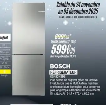 Blanc Brun BOSCH Réfrigérateur KGN33NSDB offre