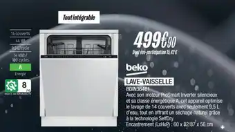 Blanc Brun BEKO Lave-vaisselle BDIN36461 offre