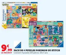Super U Pack de 4 puzzles pokemon ou stitch offre