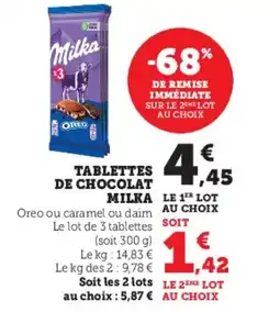 U Express MILKA Tablettes de chocolat offre