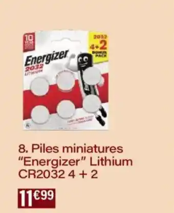 Monoprix Piles miniatures energizer lithium cr2032 4 + 2 offre