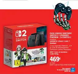 E.Leclerc Espace Culturel Pack console nintendo switch 2+ légendes pokémon z-a switch 2 offre
