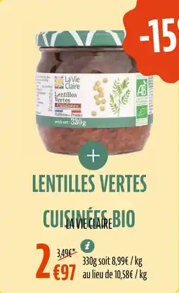 La Vie Claire Lentilles vertes cuisinées bio offre