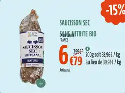 La Vie Claire Saucisson sec sans nitrite bio offre