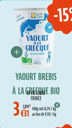 La Vie Claire Yaourt brebis à la grecque bio offre