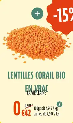 La Vie Claire Lentilles corail bio en vrac offre
