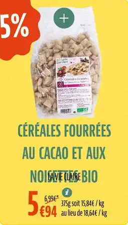 La Vie Claire Céréales fourrées au cacao et aux noisettes bio offre