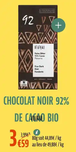 La Vie Claire Chocolat noir 92% de cacao bio offre